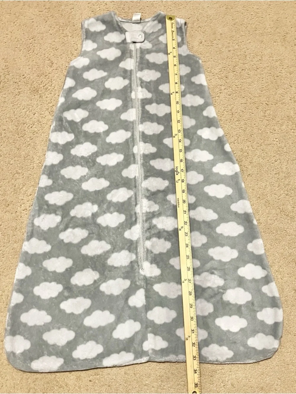 HB Sleep Sack Fleece Grey & White Cloud Print Wearable Blanket Baby Size 18-24 M